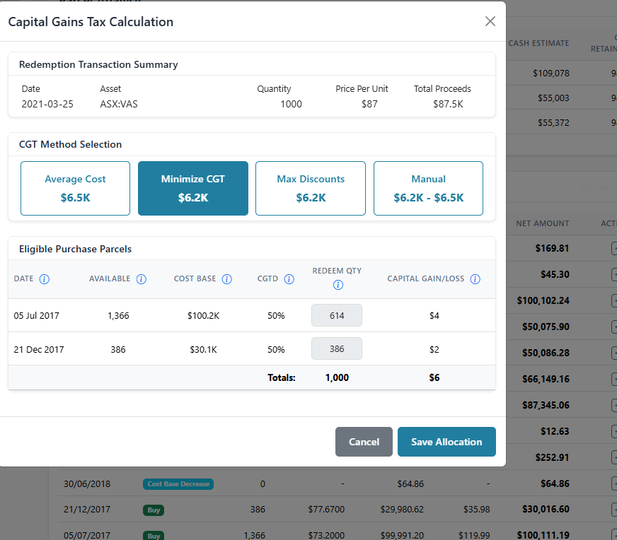 Asset & CGT Recording